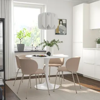 DOCKSTA/KRYLBO set: table + chair x4, white/white + Tonerud dark beige, 103 cm