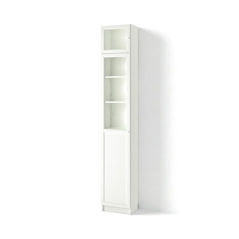 BILLY / OXBERG Bookcase w hght ext ut/pnl/glss drs, white/glass, 40x30x237 cm