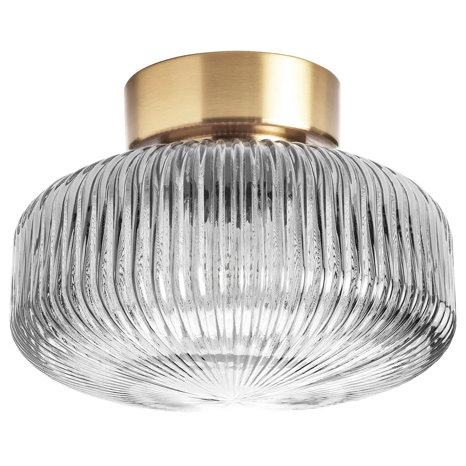 SOLKLINT ceiling lamp, golden top, ribbed glass shade.