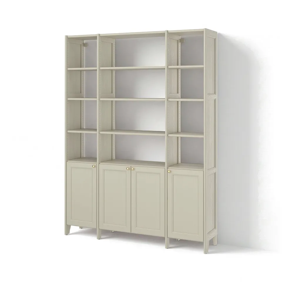GULDDRAGARE Storage combination, beige/with 4 doors with shelves, 162x37x216 cm