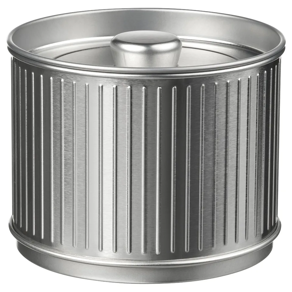 BETTHAJ silver kitchen container, round, ribbed design.