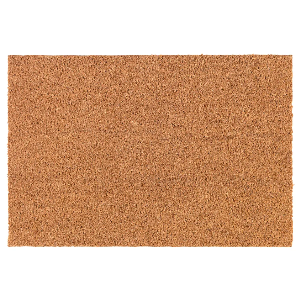 A flat, brown TRAMPA doormat. Made from coir, it has a natural, rustic look and a latex backing for stability.