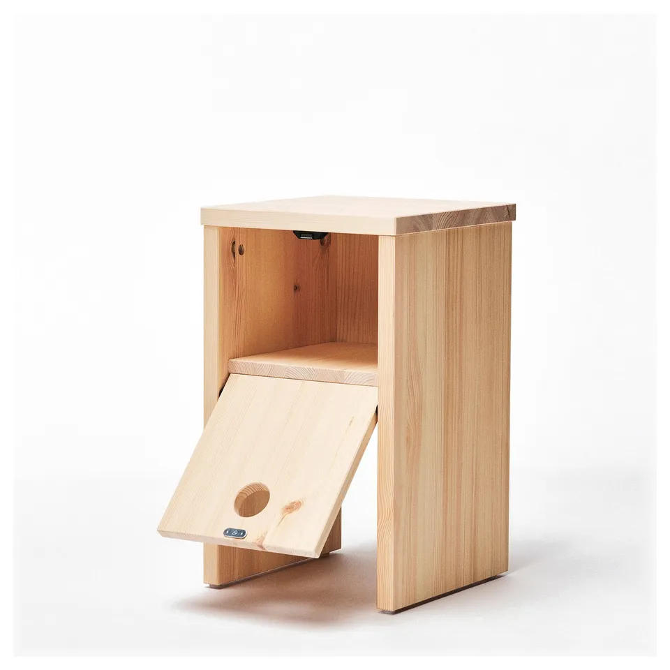 IKEA PS 2026 Bedside table, pine/with flip-down door, 30x30x50 cm