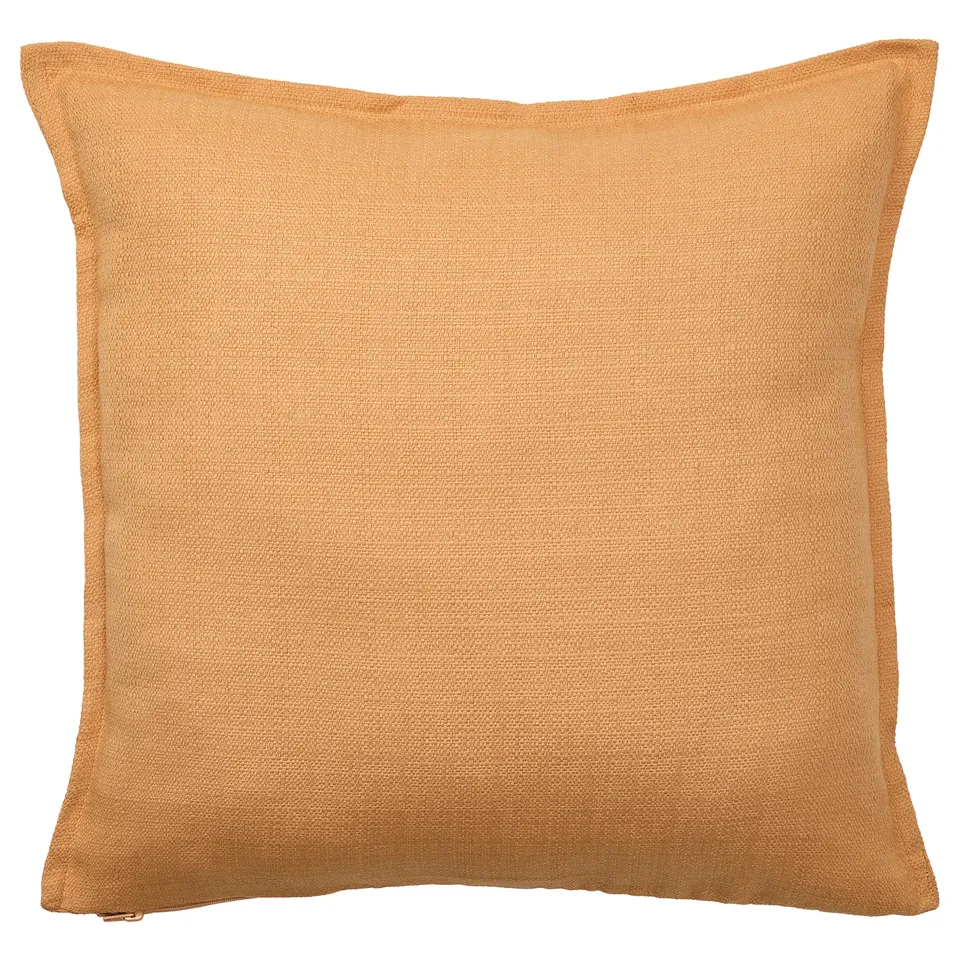 LAGERPOPPEL: yellow-beige square cushion with zip, textured matte finish, recycled polyester.