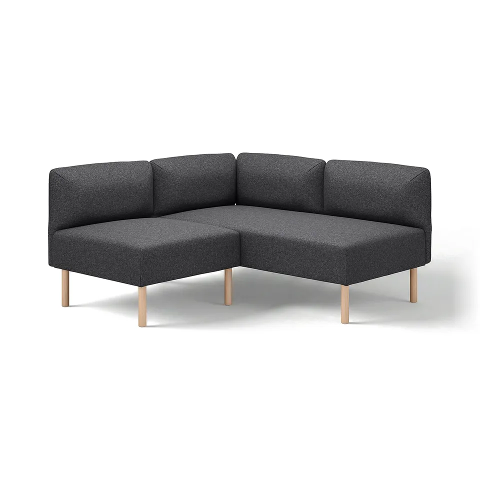 LILLEHEM modular sofa in grey fabric, l-shaped design with wooden legs.