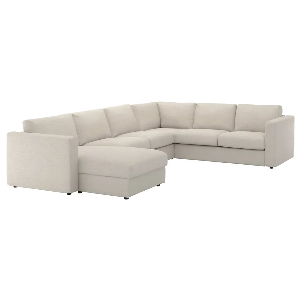 A VIMLE sectional sofa in light beige, u-shaped with attached chaise.