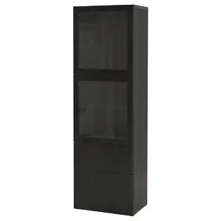 BESTÅ storage combination w glass doors, black-brown/Lappviken black-brown clear glass, 60x42x193 cm
