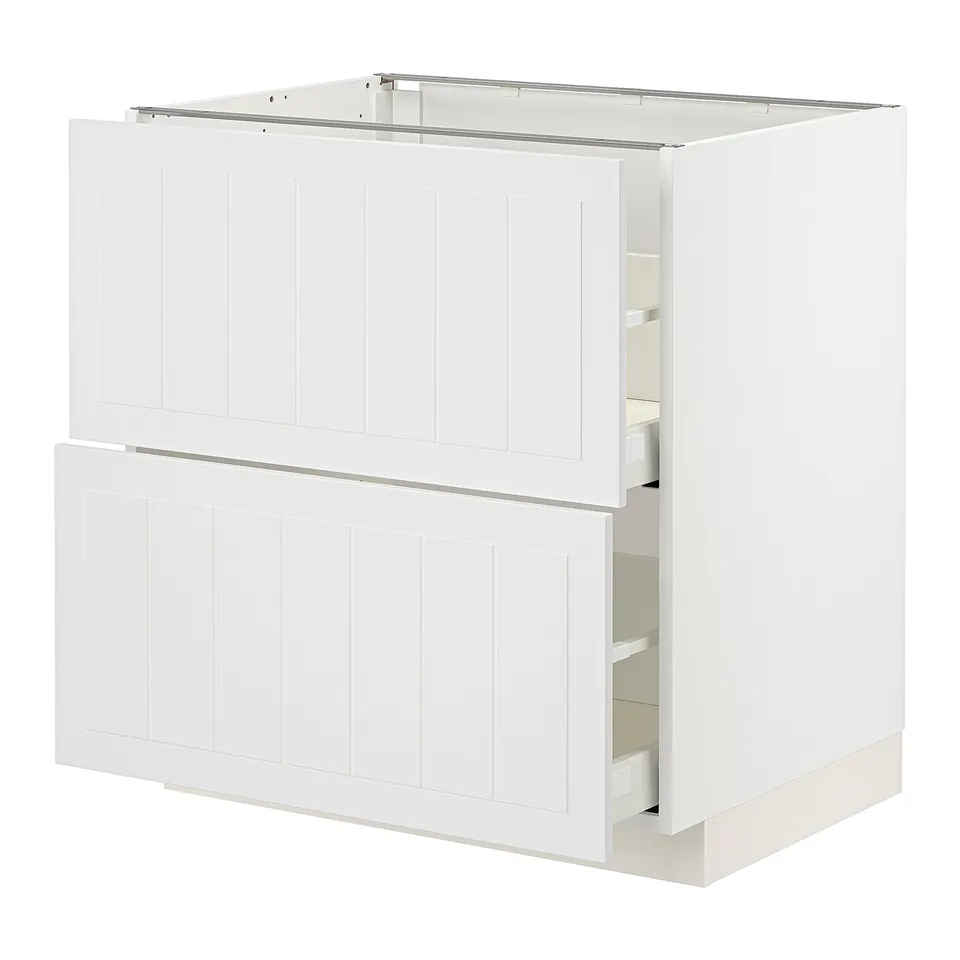 White METOD kitchen cabinet with drawers, square shape, modern design.