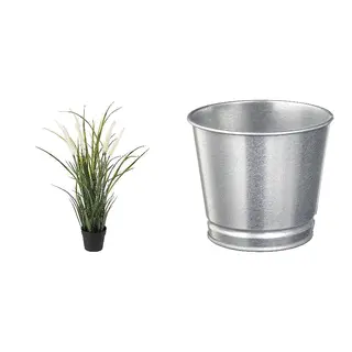 artificial potted plant + pot set: artificial potted plant + plant pot, in/outdoor decoration/grass + galvanised, Height 55 cm
