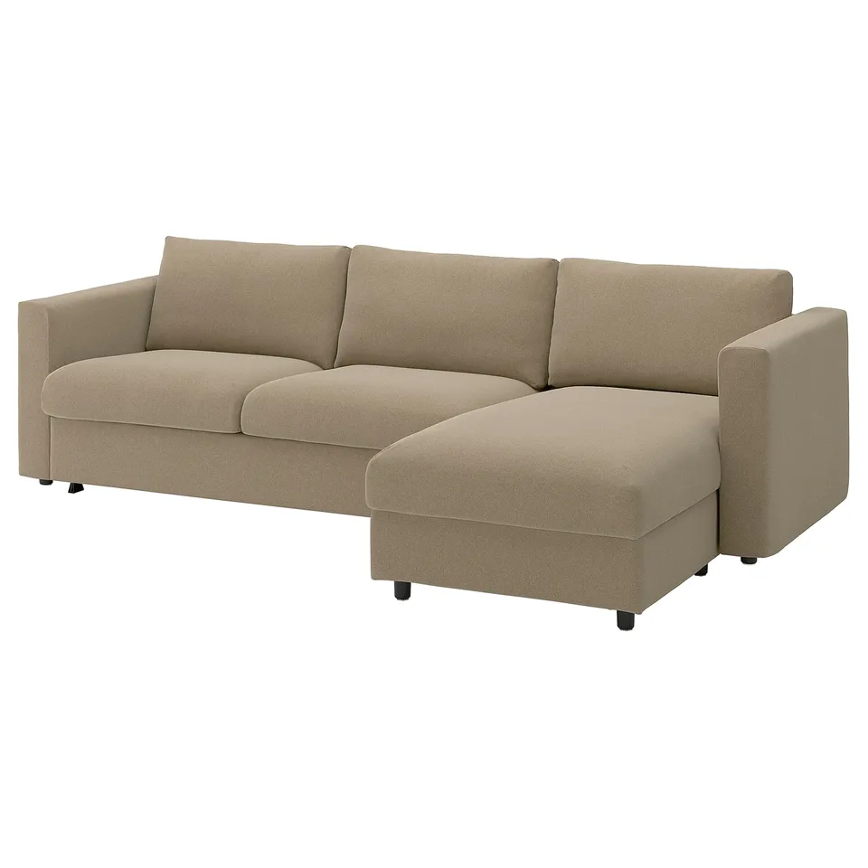 VIMLE 3-seat sofa-bed with chaise longue, Johanneshov brown-beige