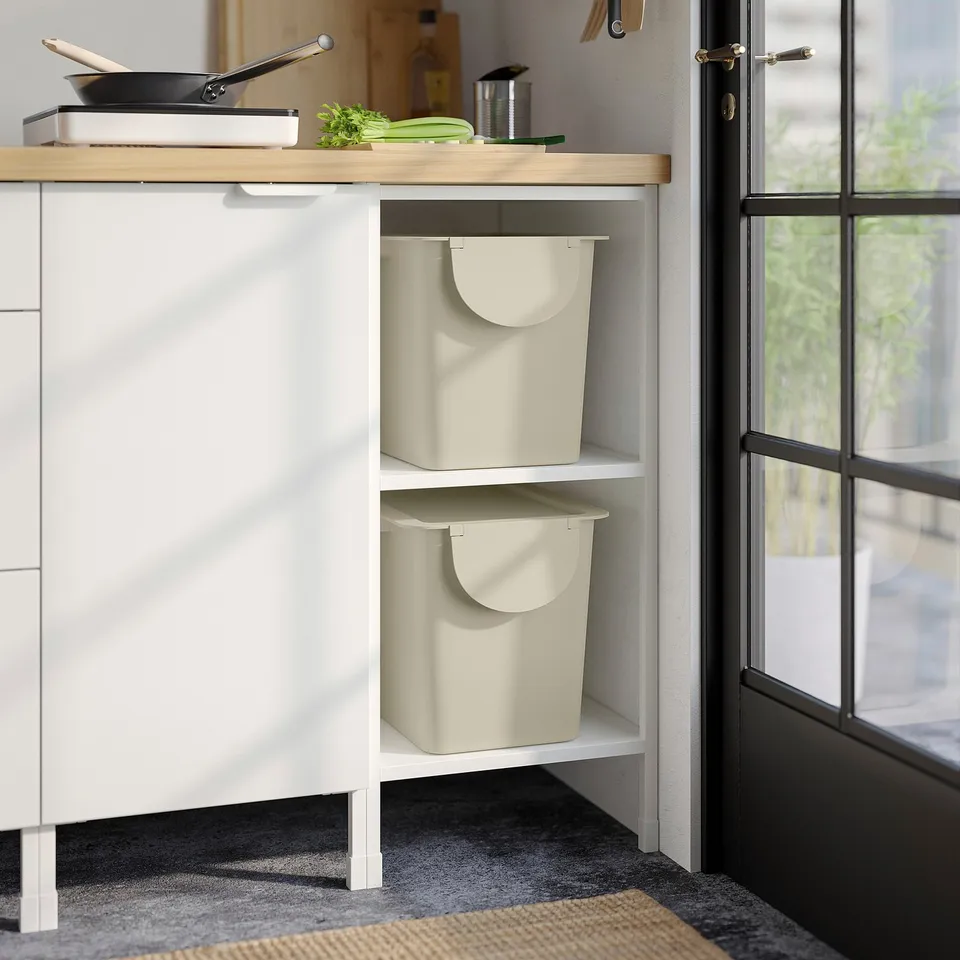 TRÖSKNING Bin with lid, light beige, 25 l