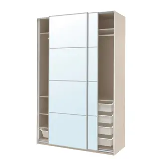 PAX / AULI wardrobe with sliding doors, grey-beige/mirror glass, 150x66x236 cm