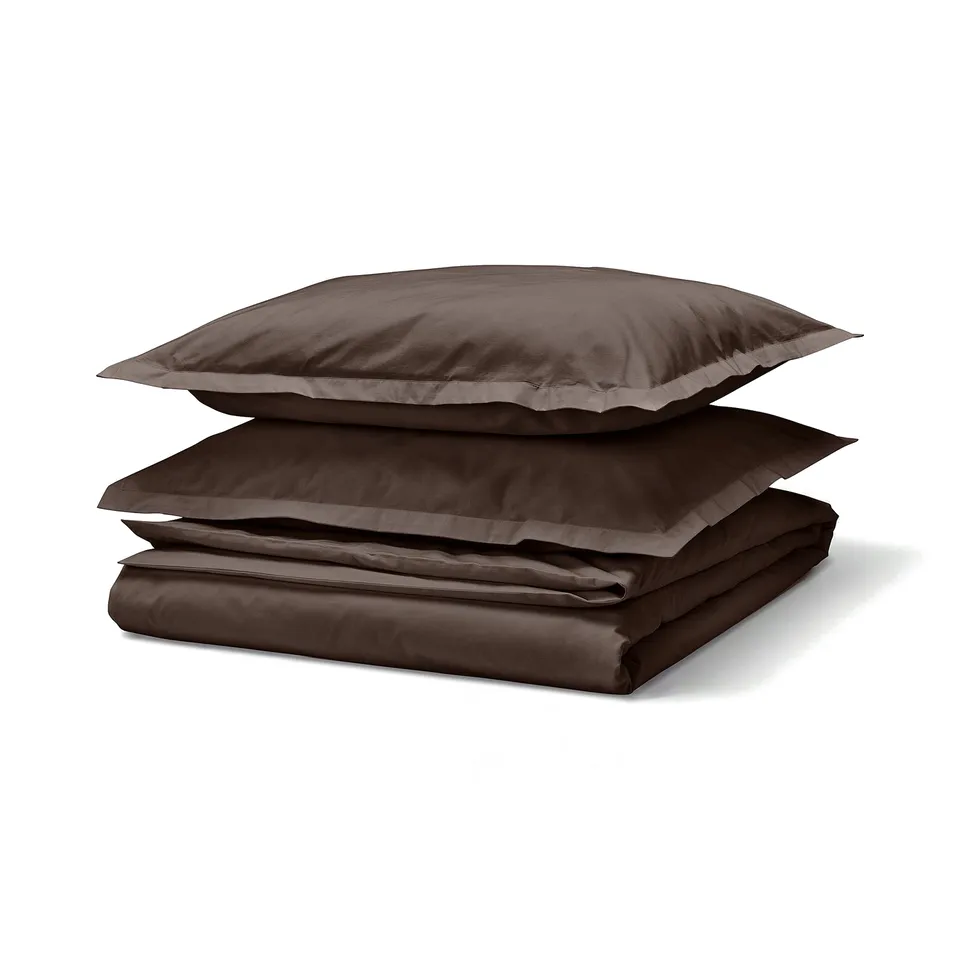 Dark brown HAMPFLOCKEL bedding set; 1 duvet, 2 pillows; cotton percale.