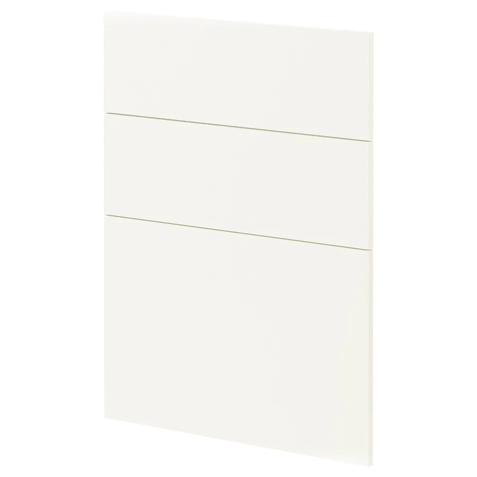 A white METOD kitchen cabinet door with a modern, minimalist design. It is rectangular with a smooth surface and thin horizontal lines.