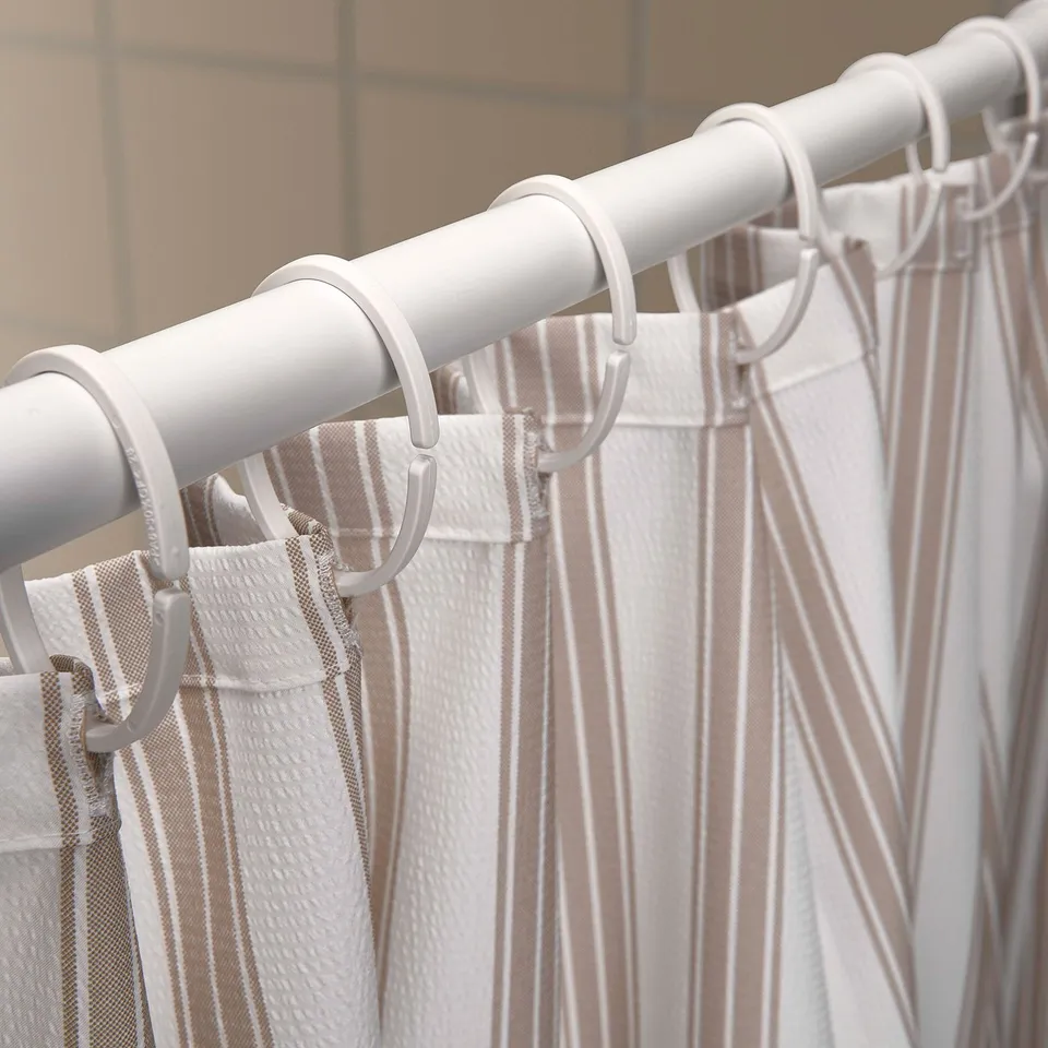 STAVBJÖRNBÄR Shower curtain, beige/white, 180x200 cm