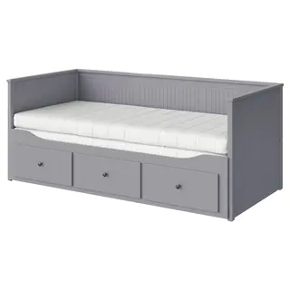 HEMNES day-bed w 3 drawers/2 mattresses, grey/Åfjäll firm, 80x200 cm