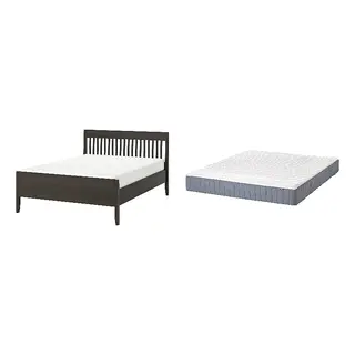 IDANÄS/VALEVÅG Bed with 24cm thick mattress, pocket sprung, foam,5 comfort zones, extra firm, dark brown/Lönset + extra firm/light blue, 150x200 cm