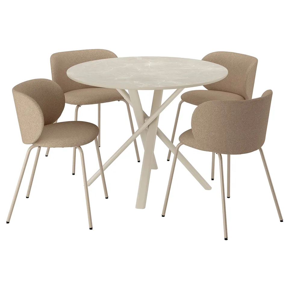 NORRMJÖLE / KRYLBO Table and 4 chairs, beige marble effect/Tonerud dark beige, 105 cm