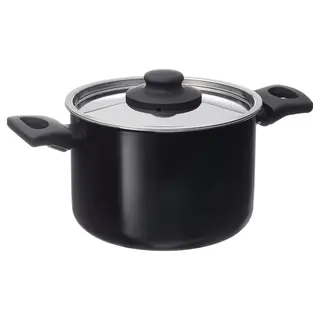 HEMLAGAD pot with lid, non-stick coating black, Height 13 cm