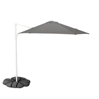 HÖGÖN / IGGÖN parasol, hanging with base, grey/dark grey, 270 cm