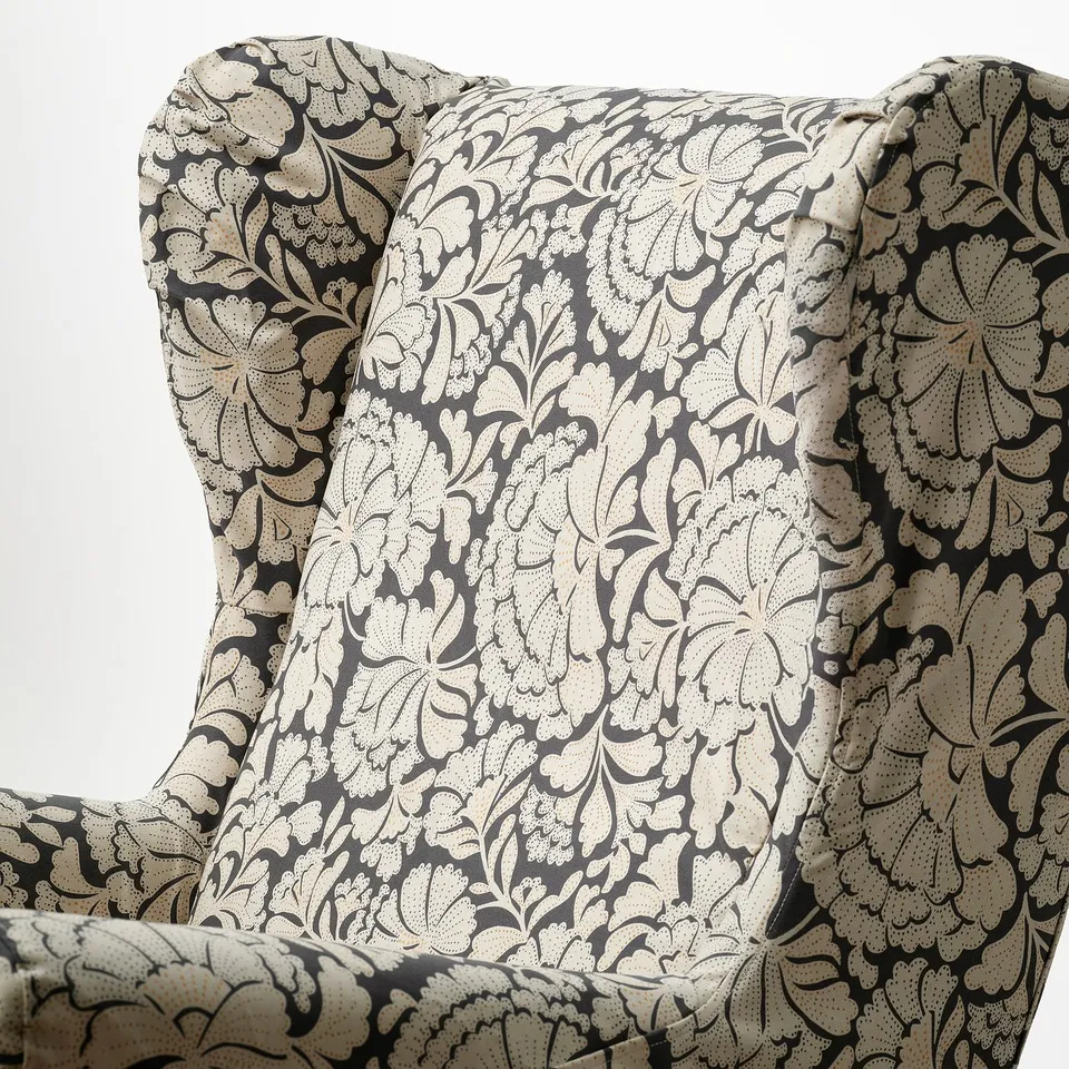 STRANDMON Slipcover for wing chair, Ribersborg dark grey/beige