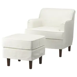 ROCKSJÖN armchair with footstool, Blekinge white