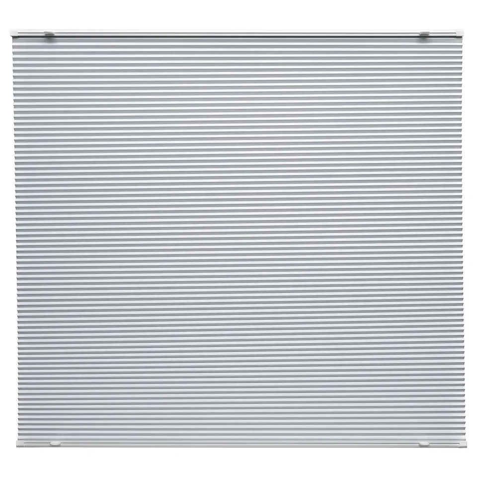 HORNVALLMO grey pleated blind, cordless, darkening fabric, rectangular, aluminium top & bottom rails.