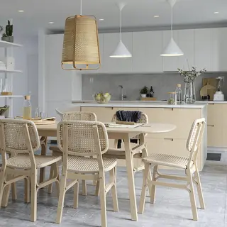 VOXLÖV set: dining table + chair x6, light bamboo, 180x90 cm
