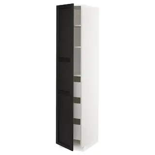 METOD / MAXIMERA high cabinet with drawers, white/Lerhyttan black stained, 40x60x200 cm
