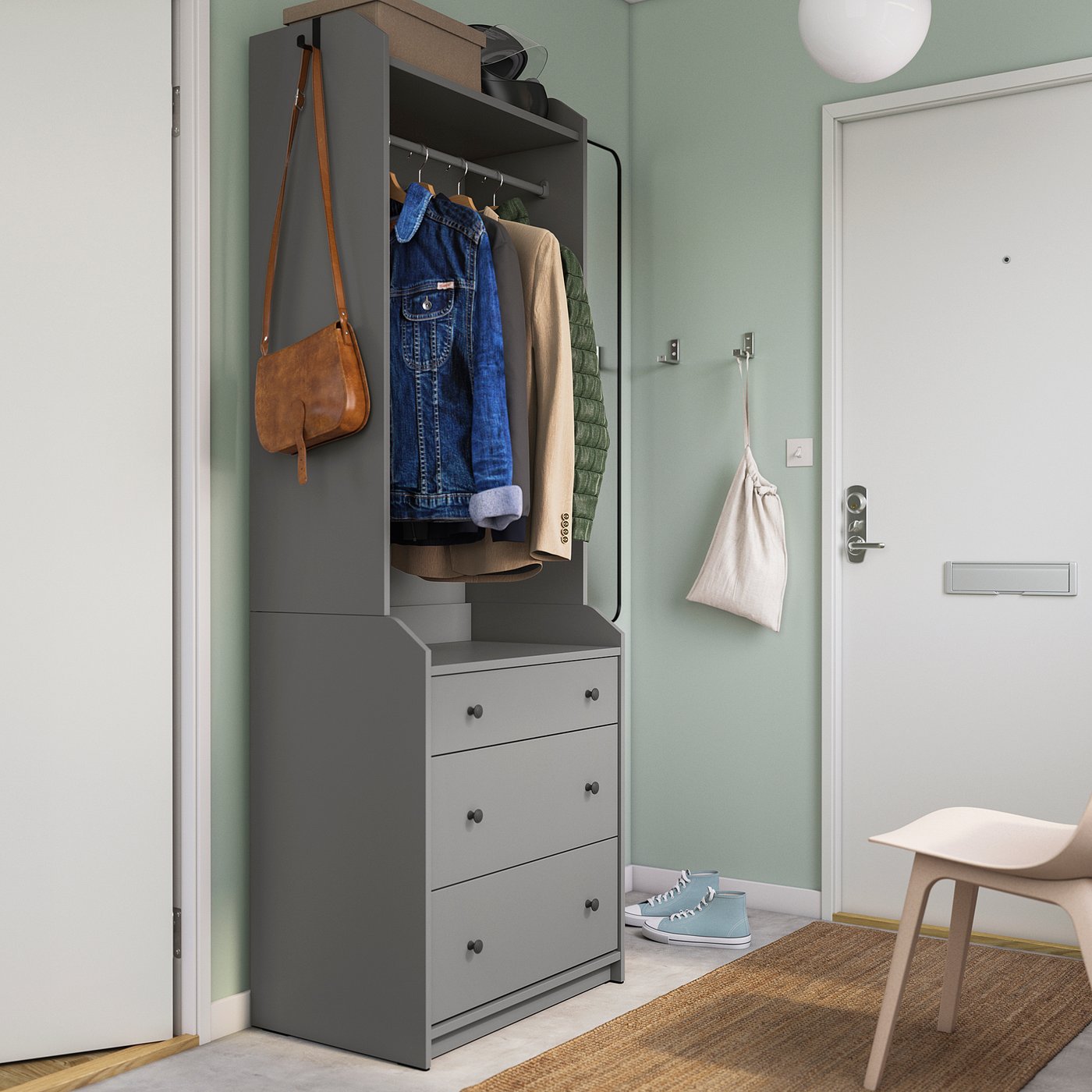 part: HAUGA open wardrobe with 3 drawers