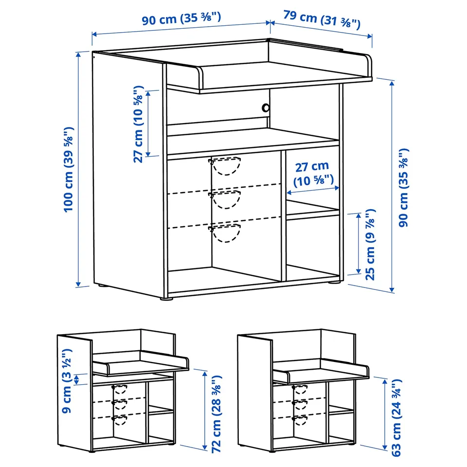 Illustration with measurements for the product: SMÅSTAD.