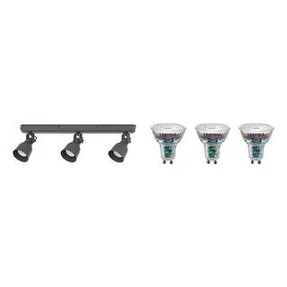 HEKTAR/SOLHETTA set: ceiling track, 3-spots + LED bulb GU10 230 lumen, dark grey, Length 61 cm