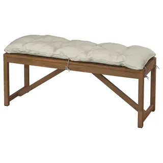 NÄMMARÖ bnc w cshn 120 Kud lbs/lgb AP set: bench, outdoor + bench cushion, outdoor, light brown stained + light grey-beige, 120 cm