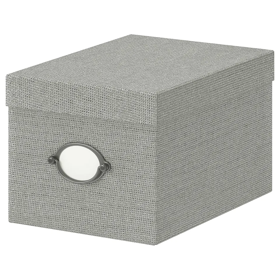 KVARNVIK white box, woven & check-patterned, square shape, side handle for storage.