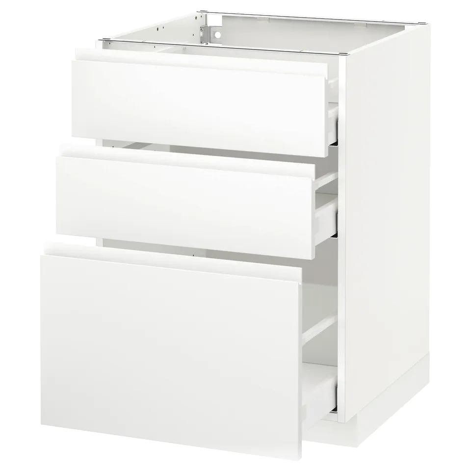 METOD kitchen unit: white. Three drawers, modern, minimalist.