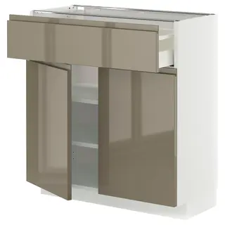 METOD / MAXIMERA base cabinet with drawer/2 doors, white/Voxtorp high-gloss dark grey-brown, 80x37x80 cm