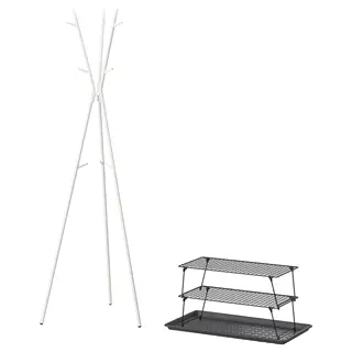 GREJIG / EKRAR hallway furniture, set of 4, white/grey, Width 58 x Depth 27 x Height 17 cm