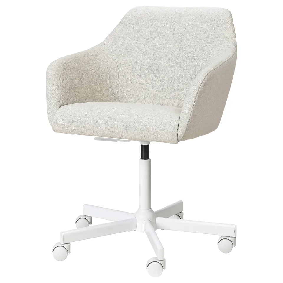 TOSSBERG: cream swivel chair, padded, fabric upholstery, high back, five wheels, adjustable height.
