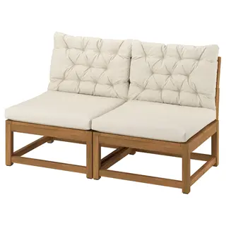 NÄMMARÖ 2-seat sofa, light brown stained outdoor/Kuddarna light grey-beige, 126 cm