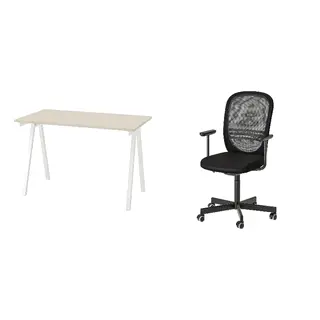 FLINTAN/TROTTEN set: desk + office chair with armrests, beige/white + black, Depth 70 x Height 75 x Width 120 cm
