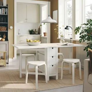 KYRRE/NORDEN set: gateleg table + stool x4, white + off-white, 26/89/152x80 cm