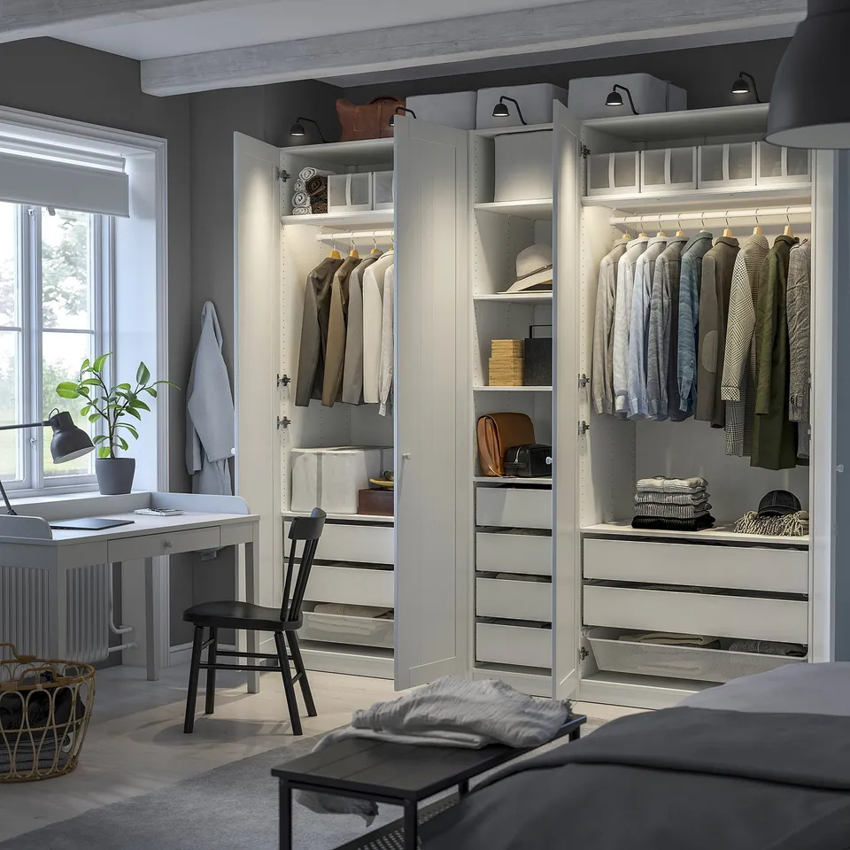 PAX wardrobe with clothes & lights