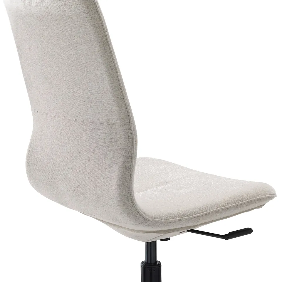 A modern office chair with adjustable height and tilt, featuring lumbar support and a padded seat for comfort.