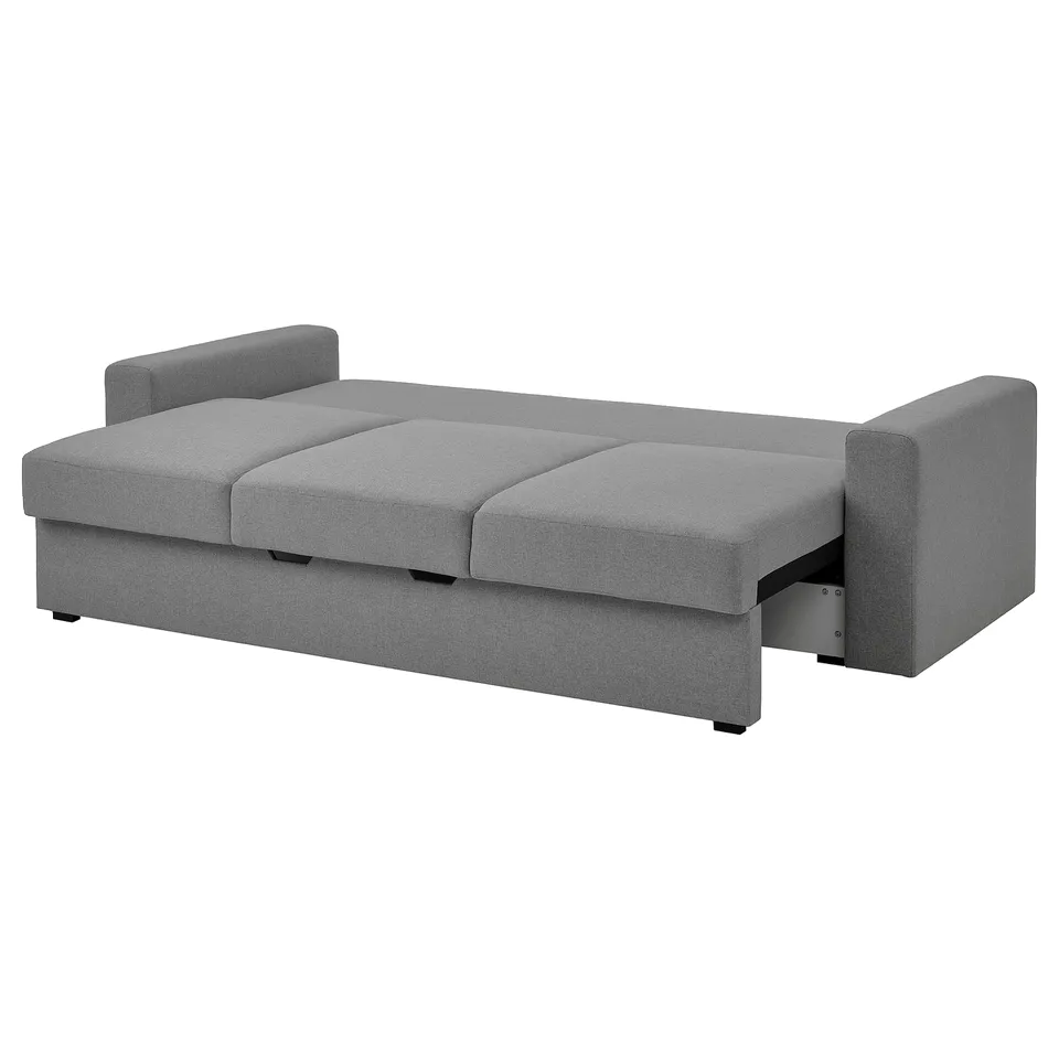 BÅRSLÖV grey sofa-bed, sleek design, soft cushions, large storage, converts to bed.