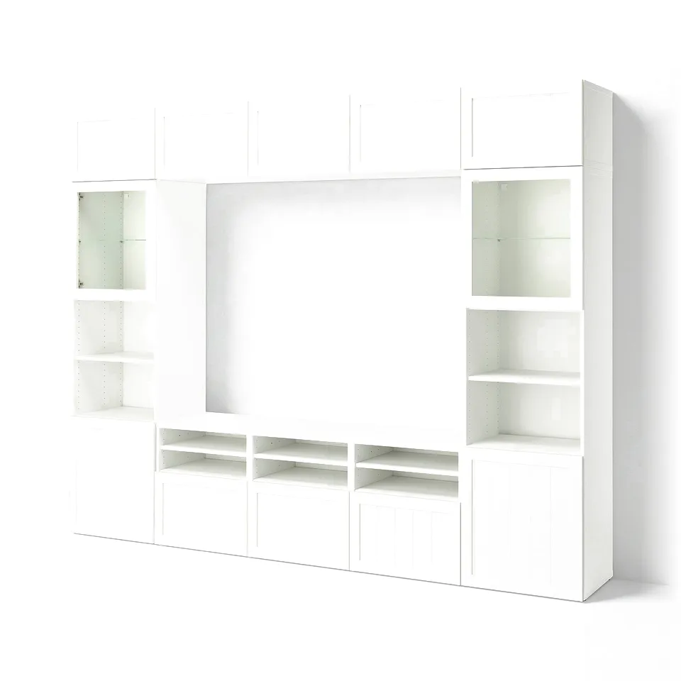 BESTÅ TV storage combination/glass doors, white/Pipmakare white, 300x42x231 cm