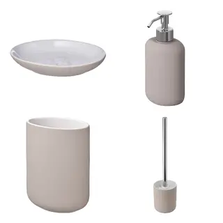 EKOLN set: soap dish + soap dispenser + toothbrush holder + toilet brush, beige, Length 13 x Width 9 cm
