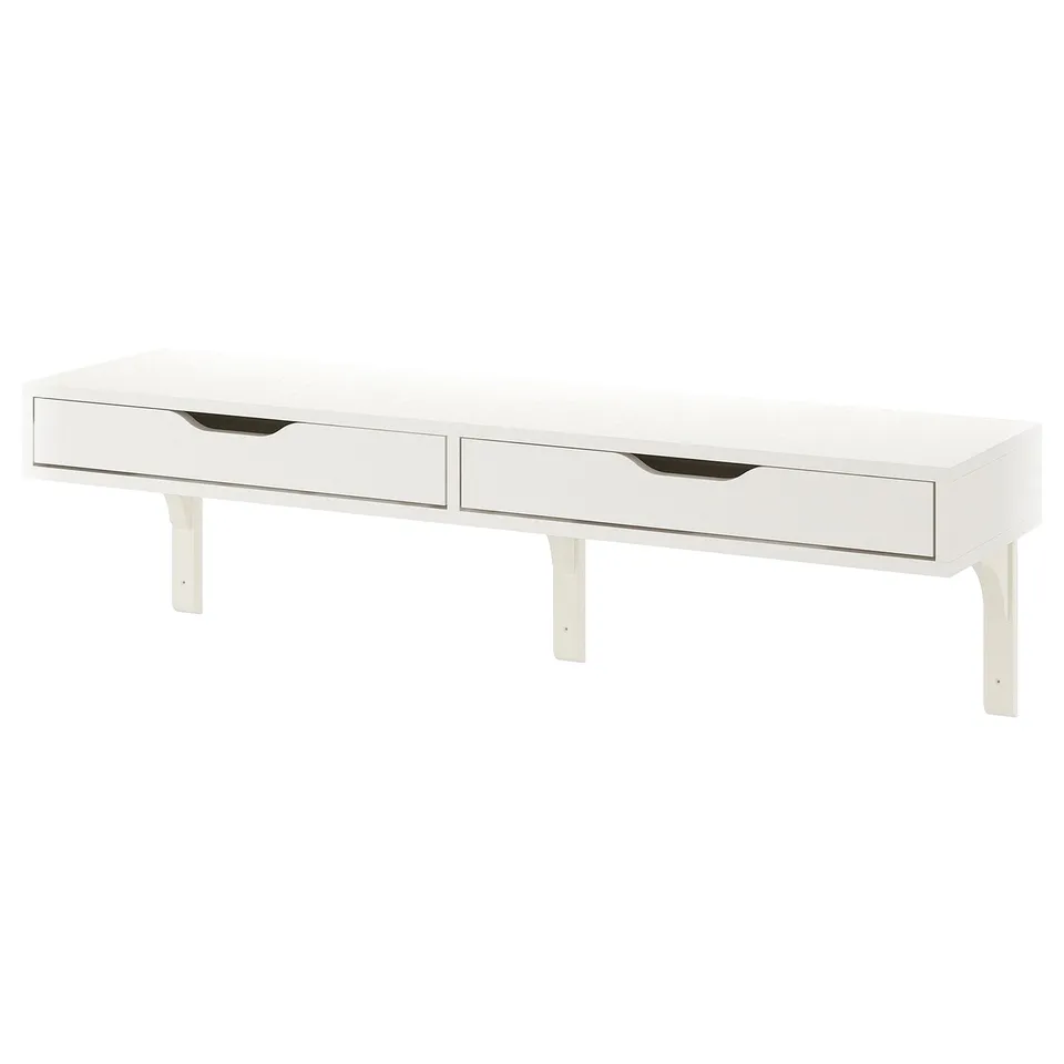 White EKBY ALEX wall shelf with drawers, modern minimalist design.