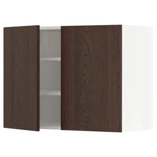 METOD wall cabinet with shelves/2 doors, white/Sinarp brown, 80x37x60 cm