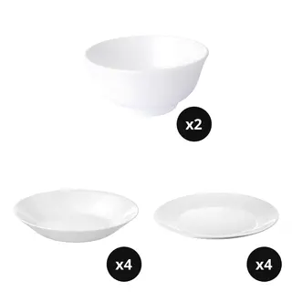 OFTAST set: rice bowl x2 + deep plate x4 + plate x4, white, 11 cm