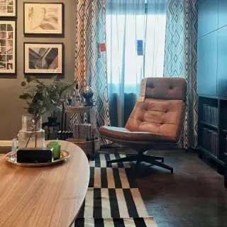 HAVBERG/LUBBAN set: swivel armchair + trolley table with storage, Grann/Bomstad golden-brown + rattan/anthracite, Depth 99 x Height 92 x Width 66 cm
